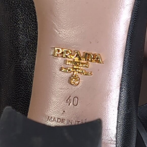 PRADA Black Leather Ankle Boots Size 40 Fold Down Lambskin Heeled Boots … - Picture 9 of 11